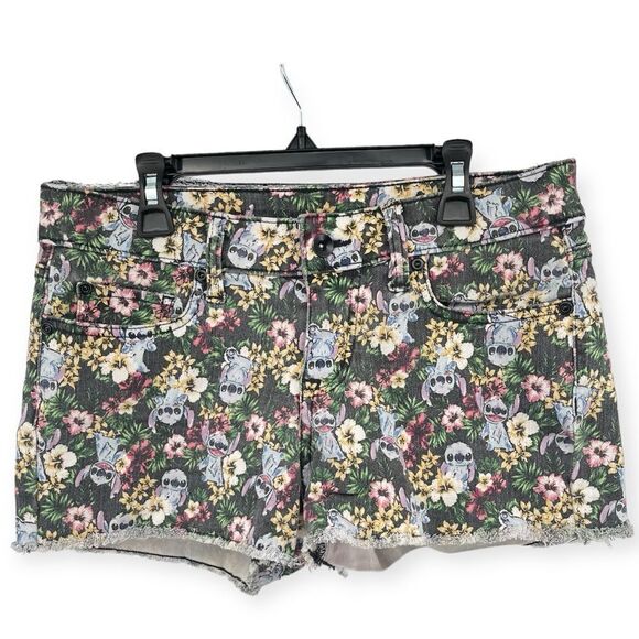 Disney Lilo & Stitch Colorful Tropical Floral Cutoff Denim Shorts Size 7 - Picture 3 of 13